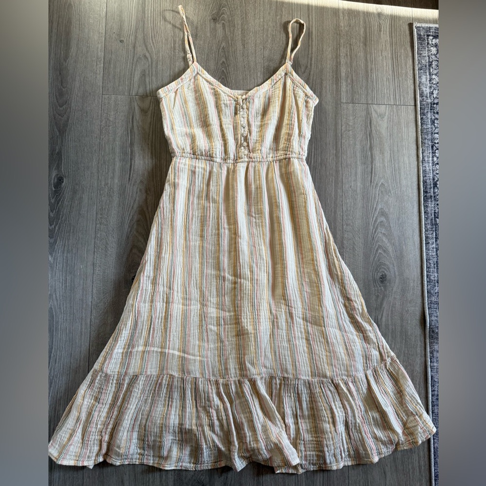 Aerie small midi sundress pink/yellow/cream/sage stripe